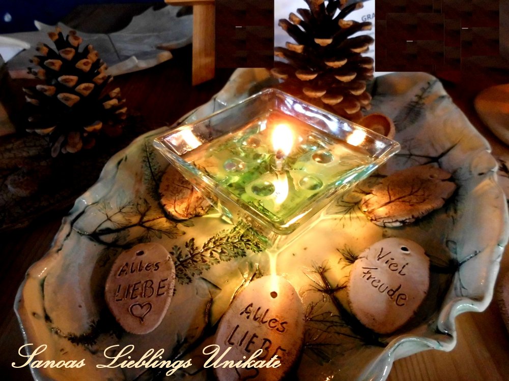 Liebevoll leben und lernen - Sanoas Lieblings Unikate - Keramik - Schale und Anhänger mit Licht